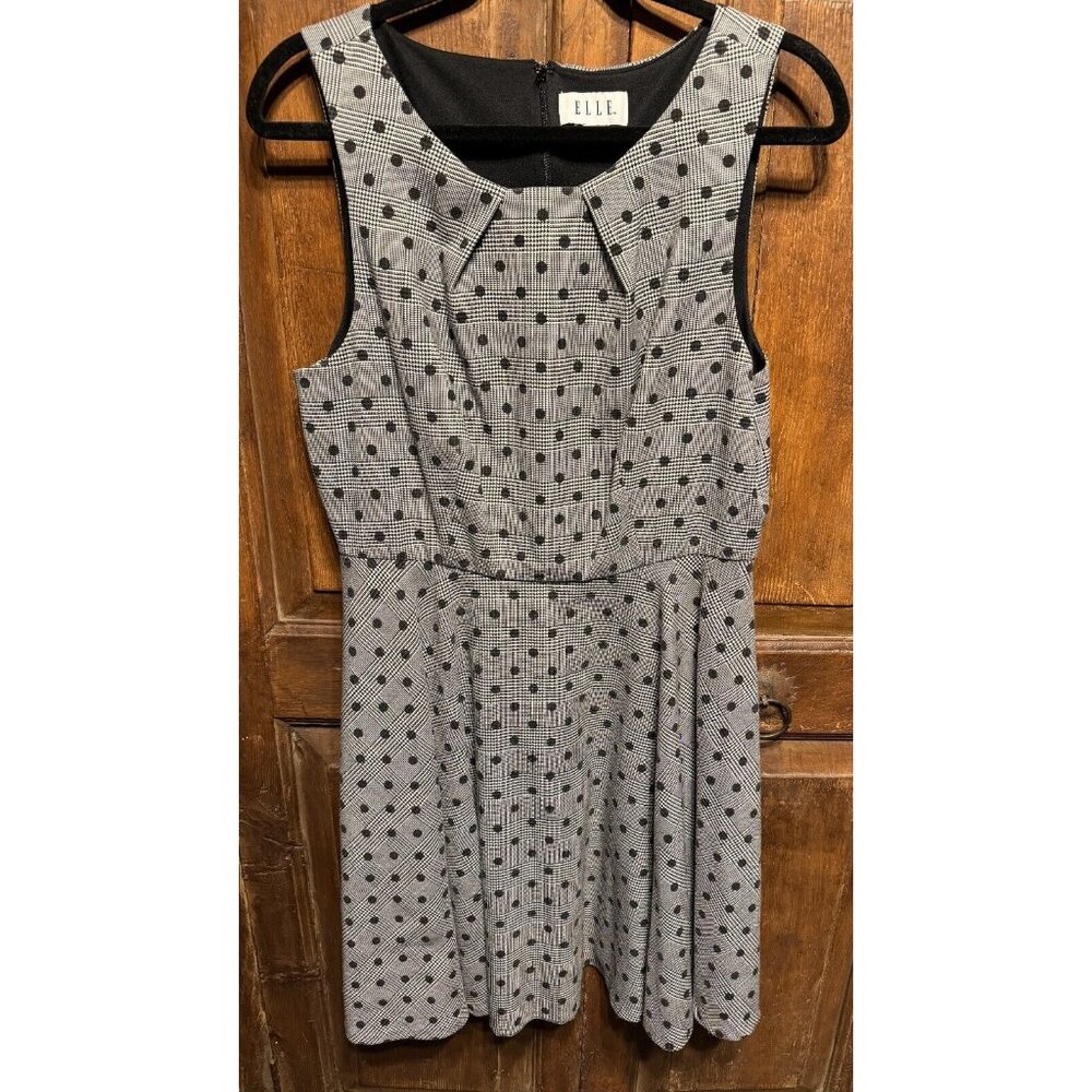 Elle Gray Glen Plaid Polka Dot Houndstooth Fit & Flare Sleeveless Dress Size 14